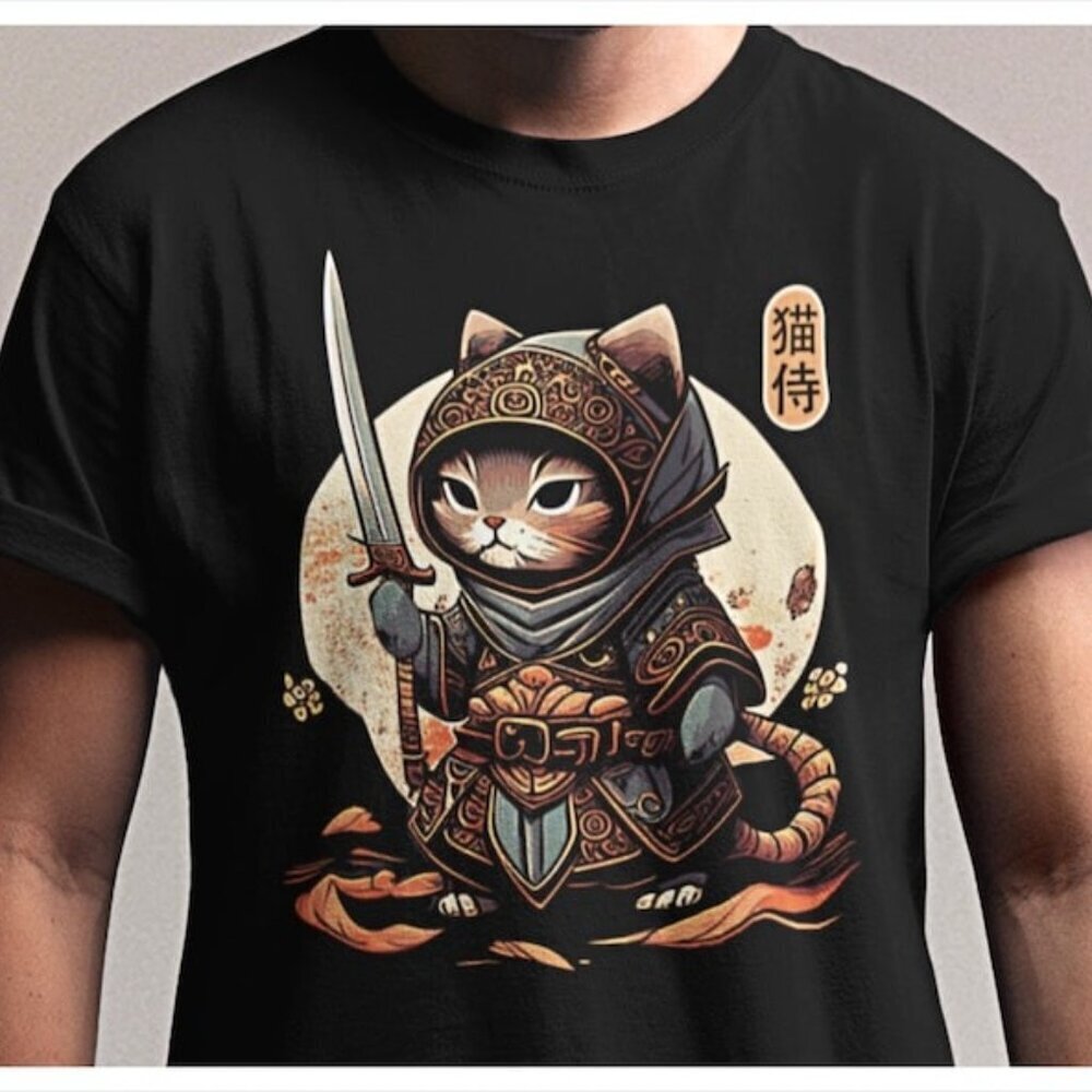 Samurai Cat Tshirt Japanese Kawaii Ninja Cat Tshirt Samurai Cat Tattoo Tee
